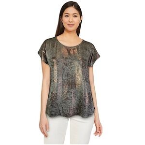 Dantelle Foil Print Step Hem Extended Shoulder Top Coffee Copper Size Large
